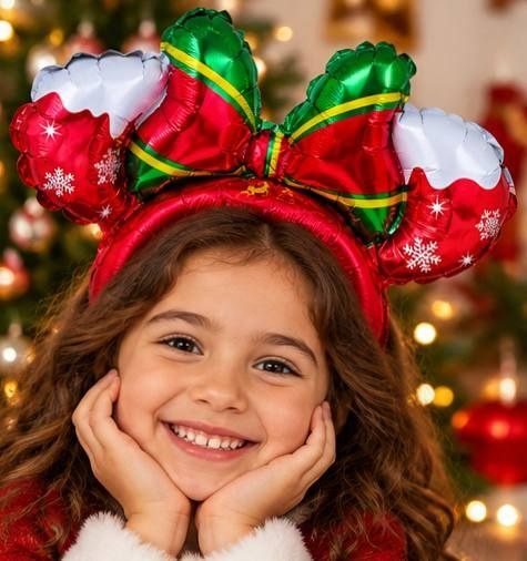 طوق رأس كريسماس بالونات فويل بفيونكة وعبارة Merry Christmas