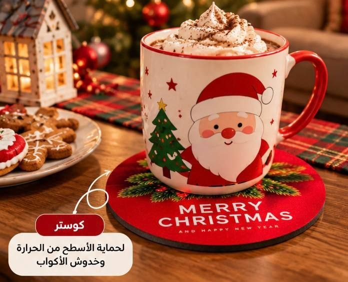 كوستر مائدة للكريسماس بتصاميم احتفالية مقاس 30×30 سم
