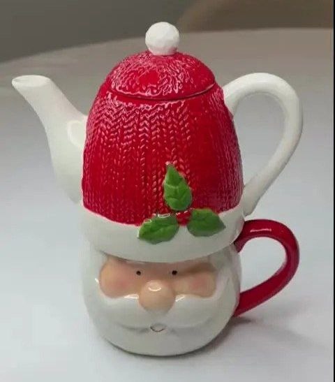 طقم إبريق شاي مج بابا نويل تصميم كريسماس
