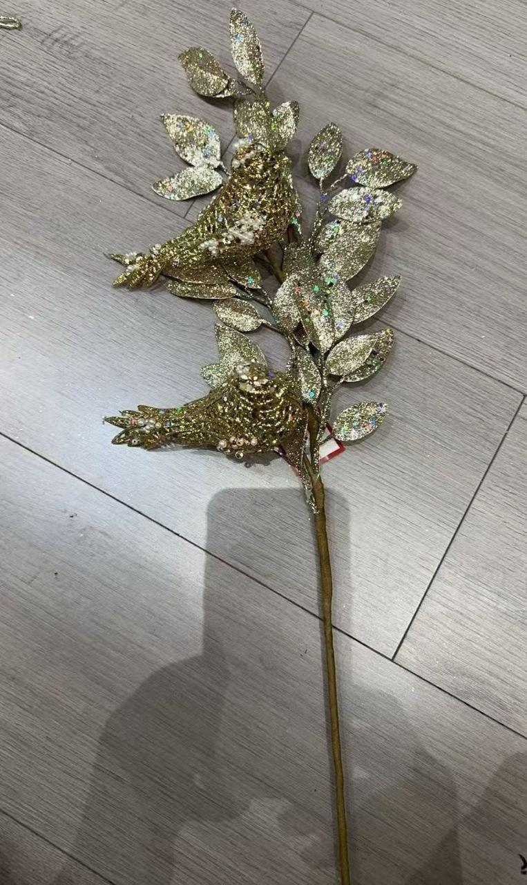 فرع زينة ذهبي بفراشات لامعة للديكور