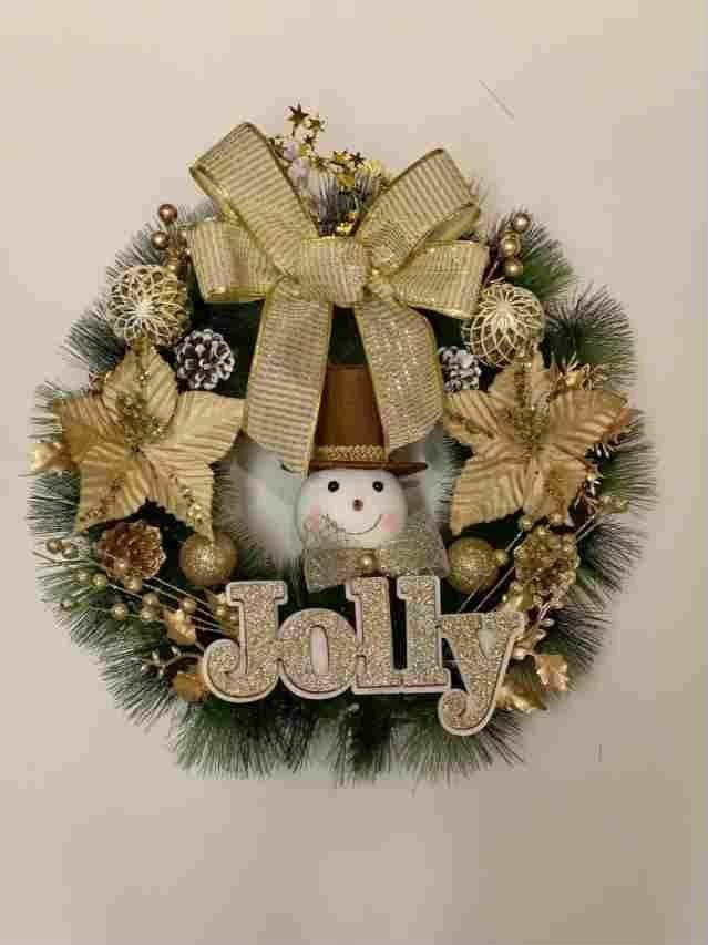 إكليل كريسماس مزين برجل الثلج وكلمة Jolly مقاس 40 سم