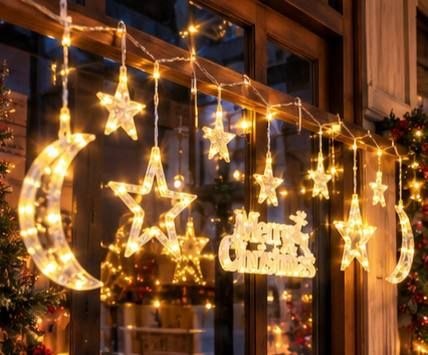 ستارة زينة كريسماس Merry Christmas بإضاءة LED مع نجوم وأقمار